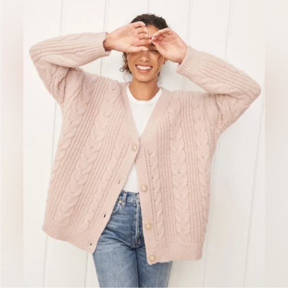 JENNI KAYNE Cable Cocoon Cardigan in Blush/Pink alpaca wool size XS - Picture 1 of 9